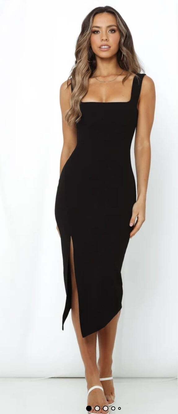 HELLO MOLLY Leave the Lights On Midi Dress Black Sz small (4) slit slimming